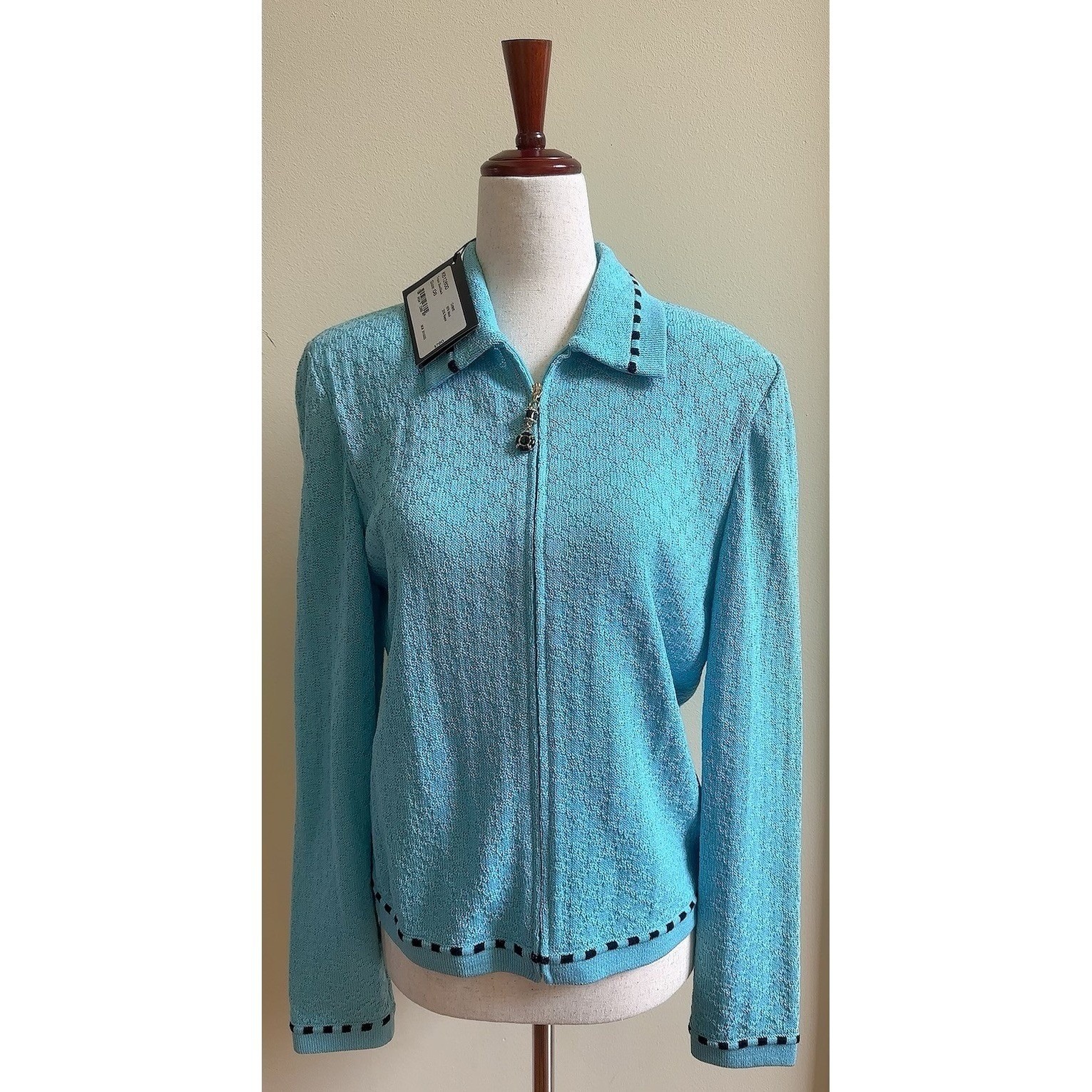 $760 Nwt St.John Tropic Blue Wool Blend Knit Jacket Size 8 Retail